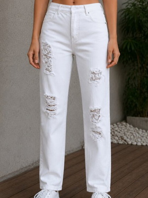 Mango white jeans with rips, size S