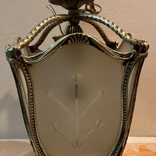 Vintage ceiling pendant light with brass frame 36x25