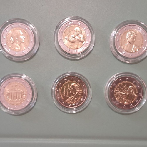 Greek 2 Euro commemorative coins UNC, pack of 6 with Ultra capsules