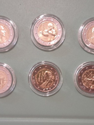 Greek 2 Euro commemorative coins UNC, pack of 6 with Ultra capsules