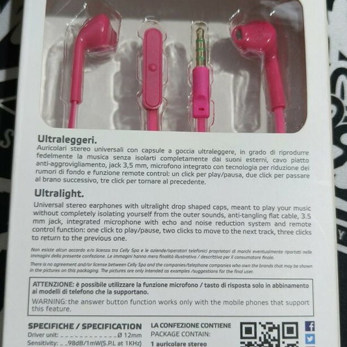 Celly Stereo wired pink earphones new with microphone