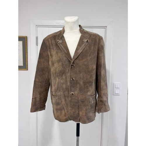 Vintage German Leather Coat Jacket Alphorn Size 56 2XLarge like new