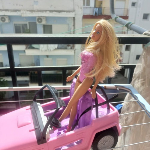 Barbie Princess Gem doll and pink jeep Mattel used set