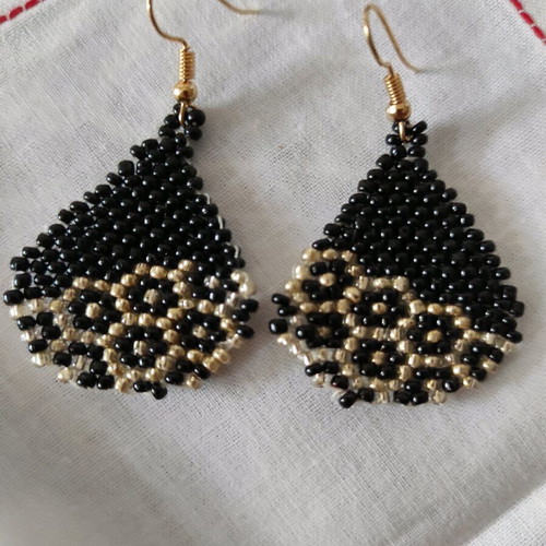 Handmade knitted earrings with beads black new