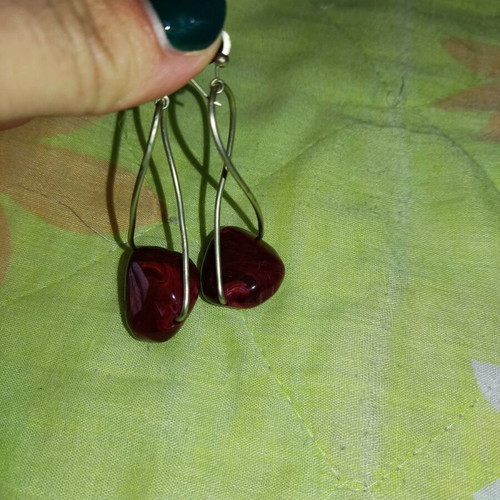 Handmade earrings with dark red stone like new