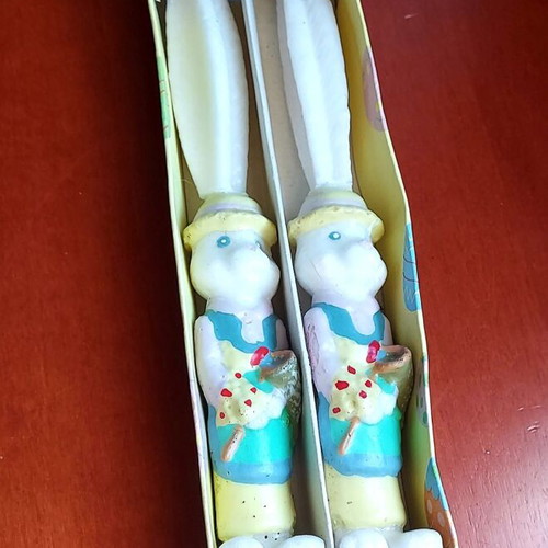 Set of two vintage Easter candles used, rabbit-shaped