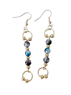 Earrings new, black and gold with beads