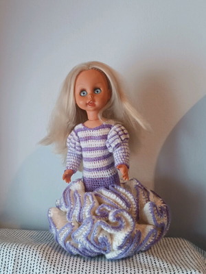 Vintage doll with handmade dress used
