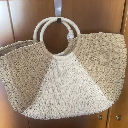 Nolah basket bag new, beige with colorful pom poms
