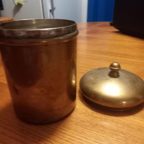 Vintage brass container used, 1910-1940 decade