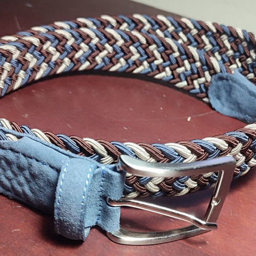 Woven men's belt like new, beige and turquoise, made in Italy