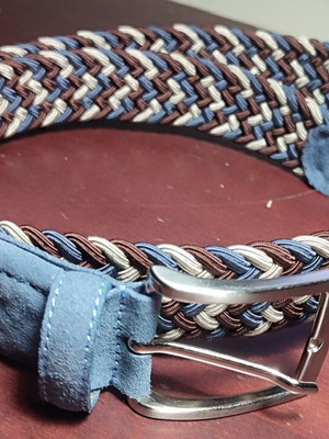 Woven men's belt like new, beige and turquoise, made in Italy