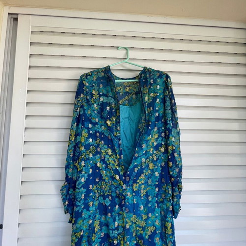 Vintage dress used, chiffon with belt, 1970s