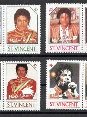 MICHAEL JACKSON 1985 STAMPS ST VINCENT SET OF 4 PAIR MNH