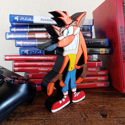 Handmade wooden Crash Bandicoot decoration, 14x7.5 cm