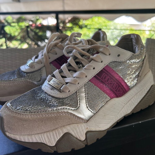 Roberto Cavalli women's sneakers like new silver with fuchsia detail