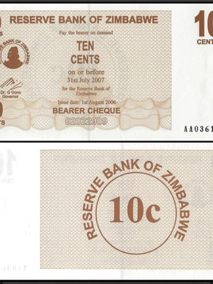 Χαρτονόμισμα Zimbabwe 10 Cents 2006 καινούργιο