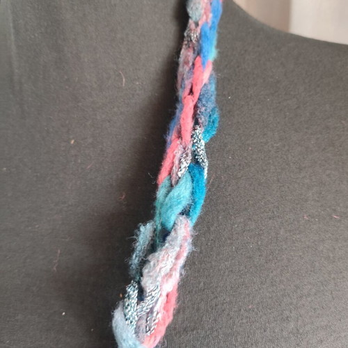 Boho handmade necklace with knitted yarn and beads