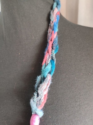Boho handmade necklace with knitted yarn and beads