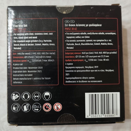 PARKSIDE Flap Disc set PWSZ 30 A2 sealed, set of 4 pieces 125mm