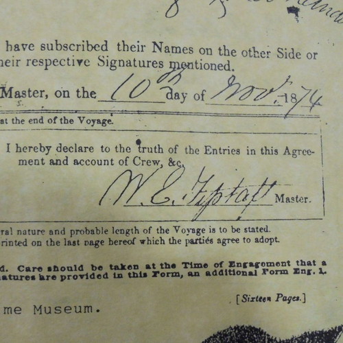 Agreement and account of crew of British ship Cutty Sark used