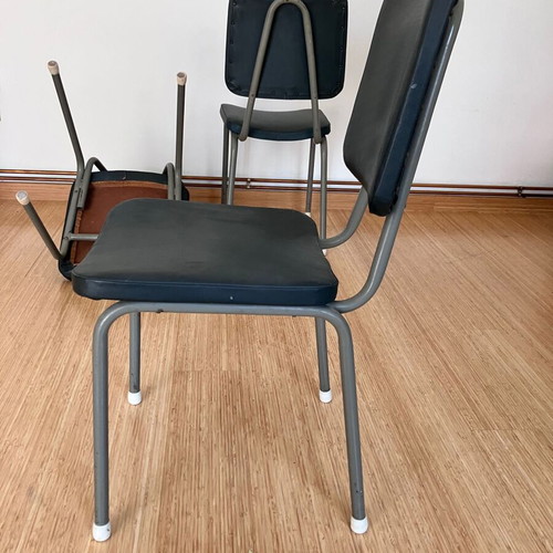 Metal chairs used, set of 3 with vinyl upholstery