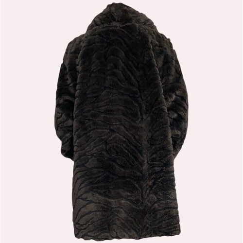 Vintage mid-length faux fur coat used, black and brown