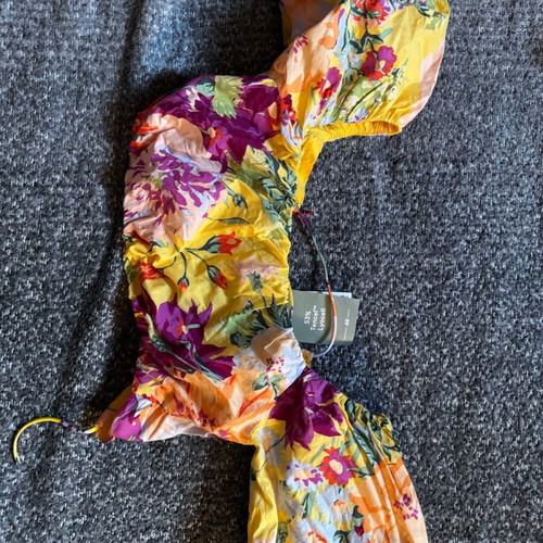 H&M Floral Puff Sleeve Crop Top new, multicolor yellow, size XS