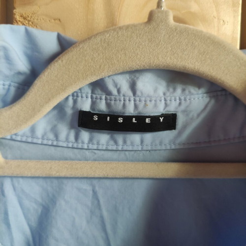 Sisley blue cotton shirt L, wide fit with pleated back