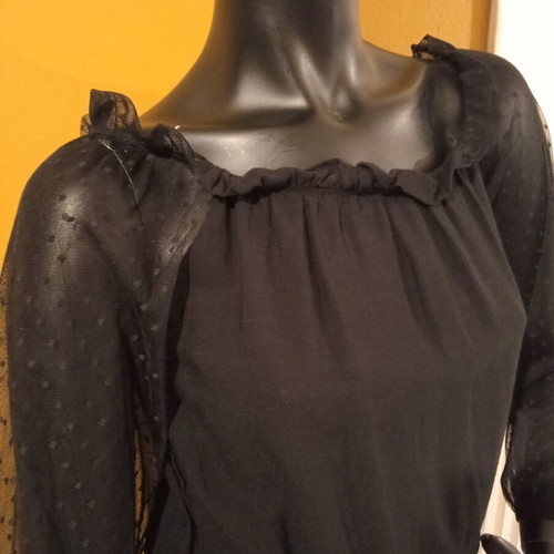 Tezenis bodysuit blouse with transparent mesh sleeves size S new black