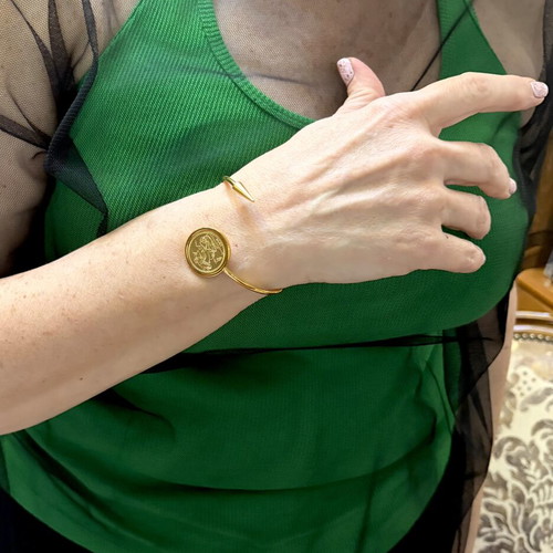 Lira bracelet new, steel with 22k gold plating, replica coin