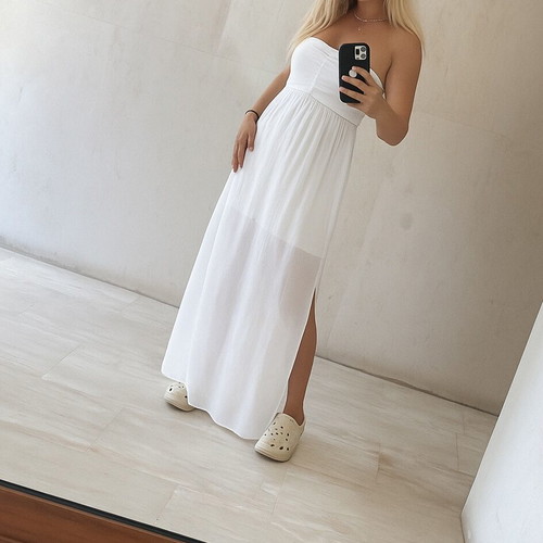 Lumina maxi strapless dress white like new, tulle, size M