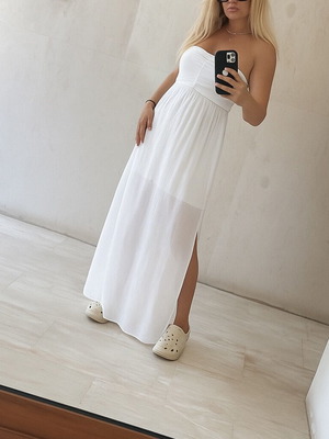 Lumina maxi strapless dress white like new, tulle, size M