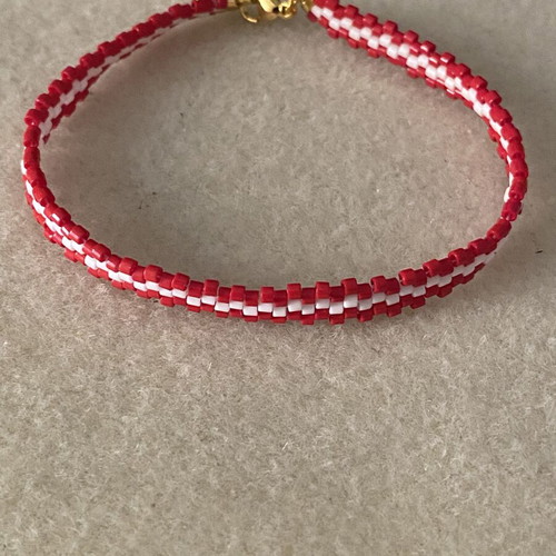 Handmade Bracelet with Miyuki Delica Beads new, red and white