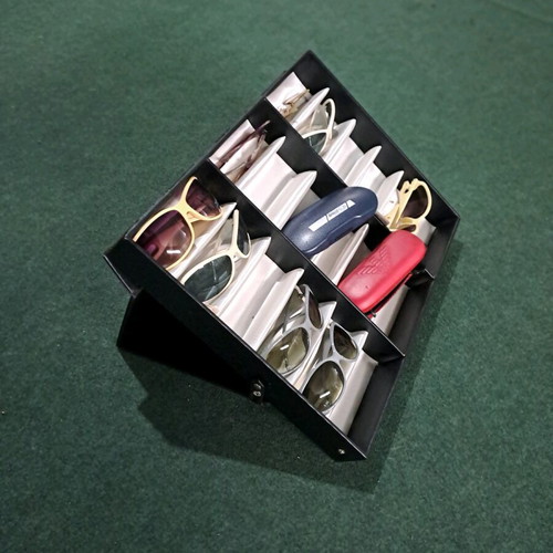 Sunglasses display stand for 18 glasses, like new, black leather