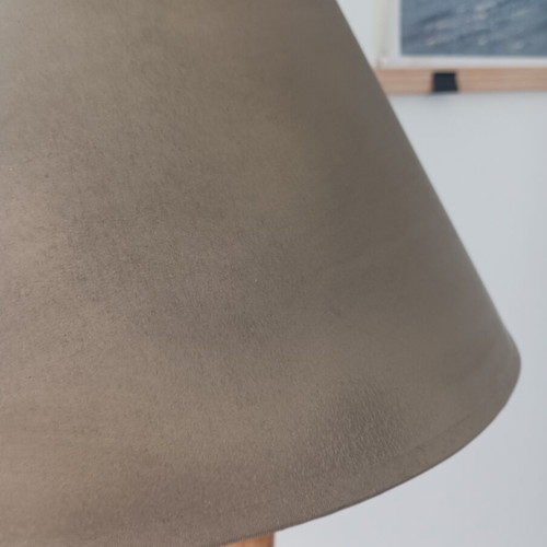 Wooden floor lamp handmade, used, minimal design with oil lampshade