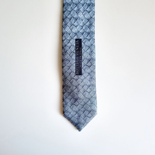 Bottega Veneta tie like new 100% silk intrecciato jacquard turquoise