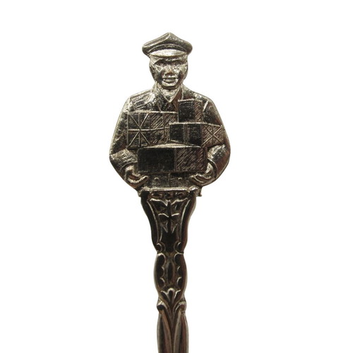 Vintage Dutch silver-plated postman spoon commemorating 35 years service