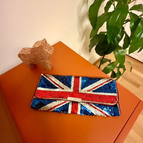 Accessorize Union Jack sequin clutch bag very good condition