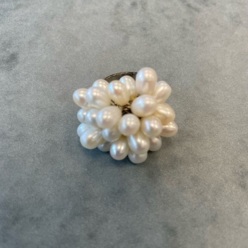 Ring with Adjustable Size Grape Design and White Stones like Pearls