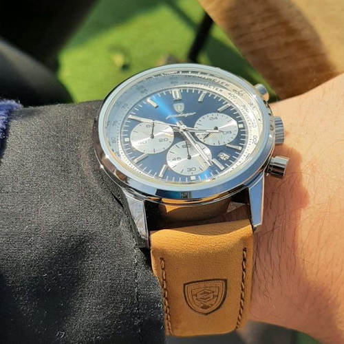 Chronograph watch new with leather strap