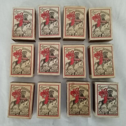 Collectible batch of 12 used Swedish The Bedouin matches 1950