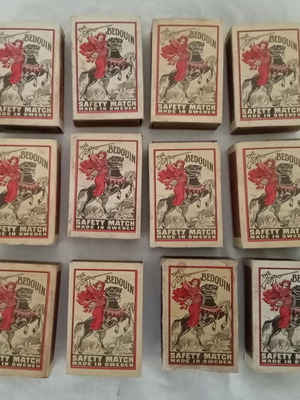 Collectible batch of 12 used Swedish The Bedouin matches 1950
