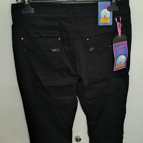 Straight-Cut Black Pants New with Satin Finish and Decorative Studs
