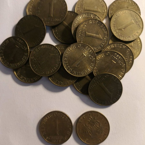 Collection of 22 Austria 1 Schilling coins used (1975–1997)