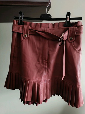 Zara mini skirt like new dusty rose high waist with belt and pleated hem