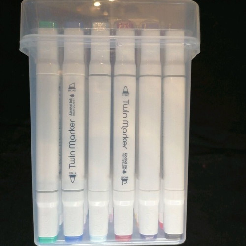 Markers with double tip, new, pack of 60 in plastic case
