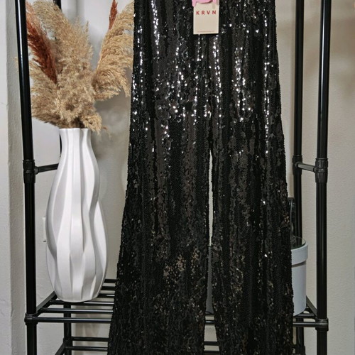 Karavan black pants with sequins new, high waist wide leg
