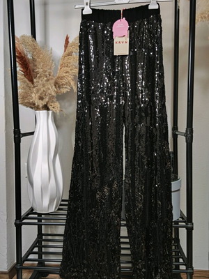 Karavan black pants with sequins new, high waist wide leg