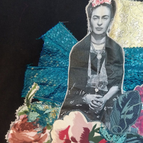Handmade Frida Kahlo canvas shoulder bag new, black and multicolor